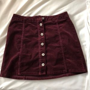 maroon, velvet, button up mini skirt.